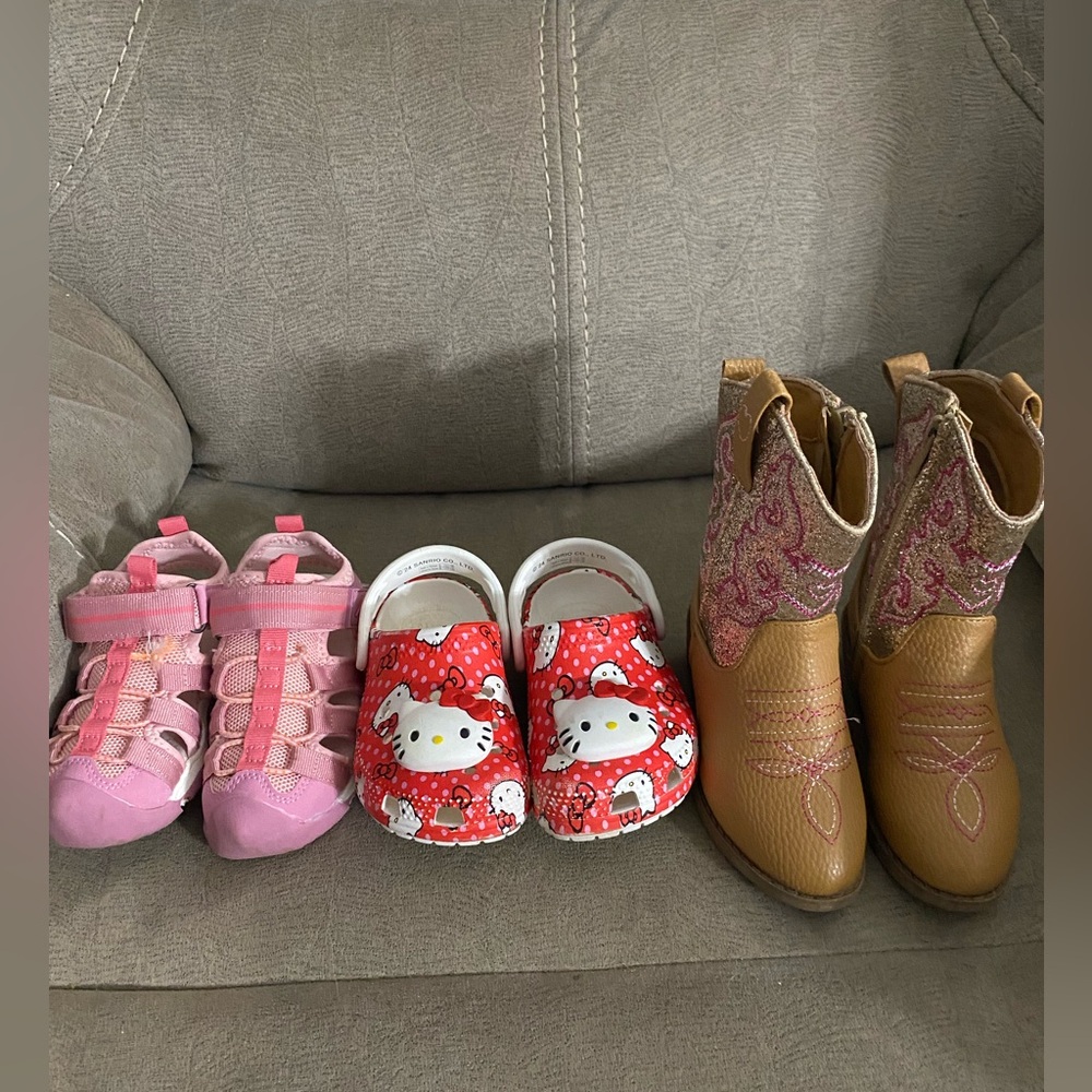 Hello Kitty Crocs, Pawz boots and Lilly & Dan Toddler Girl Shoe Bundle 7c